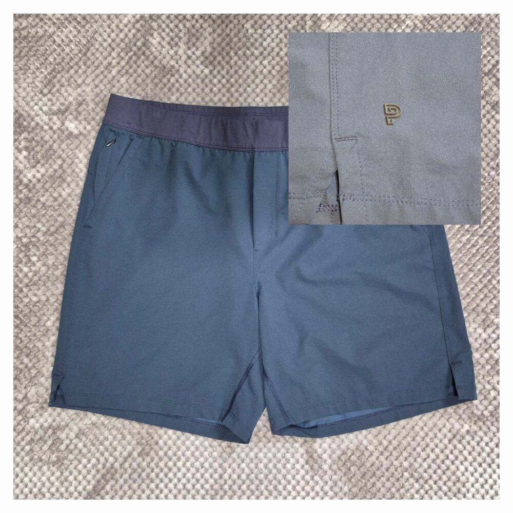 Public Rec Flex Shorts 38 Navy Blue Drawstring Athletic Zip Pocket Active Sporty